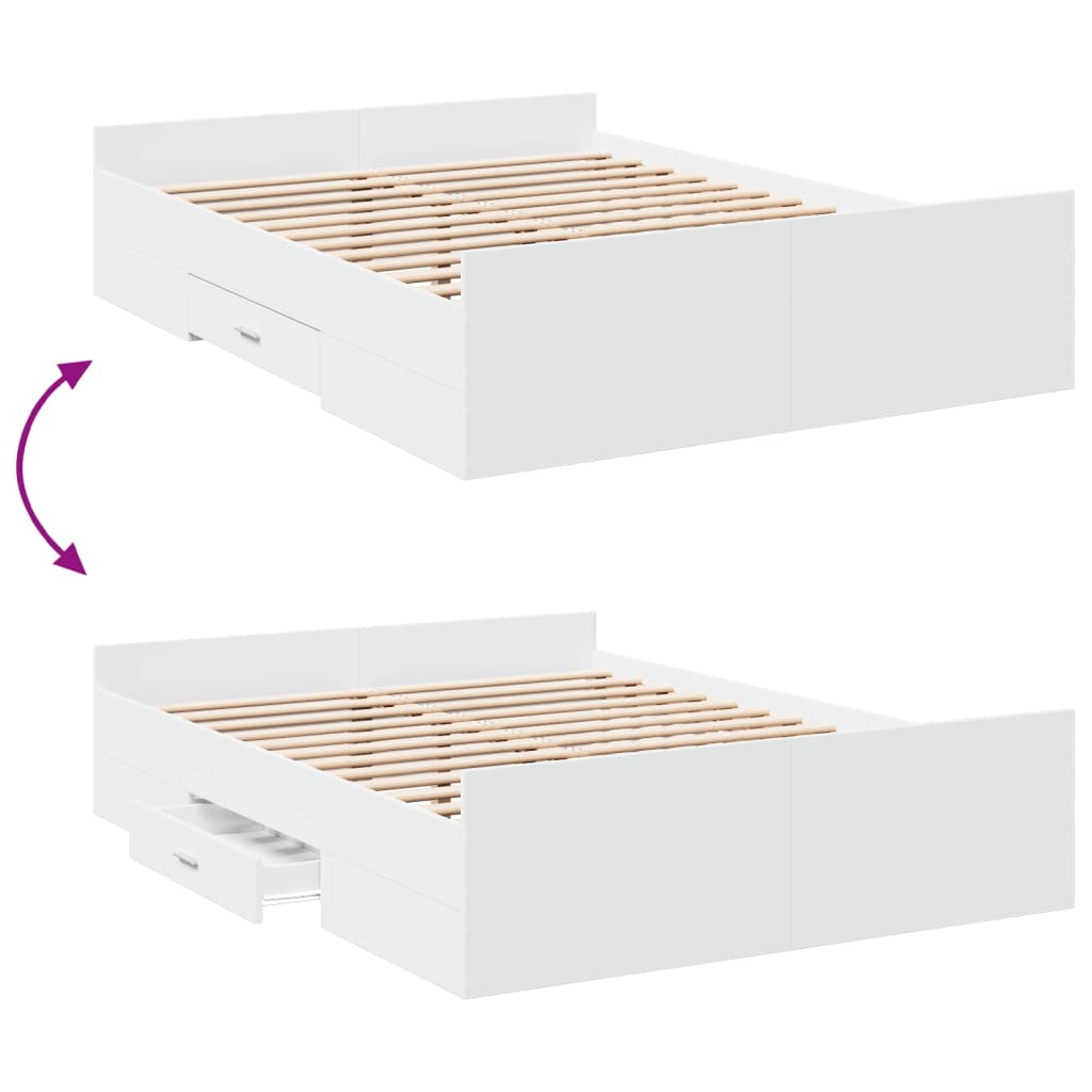 Bedframe met lades bewerkt hout wit 135x190 cm – afbeelding 7