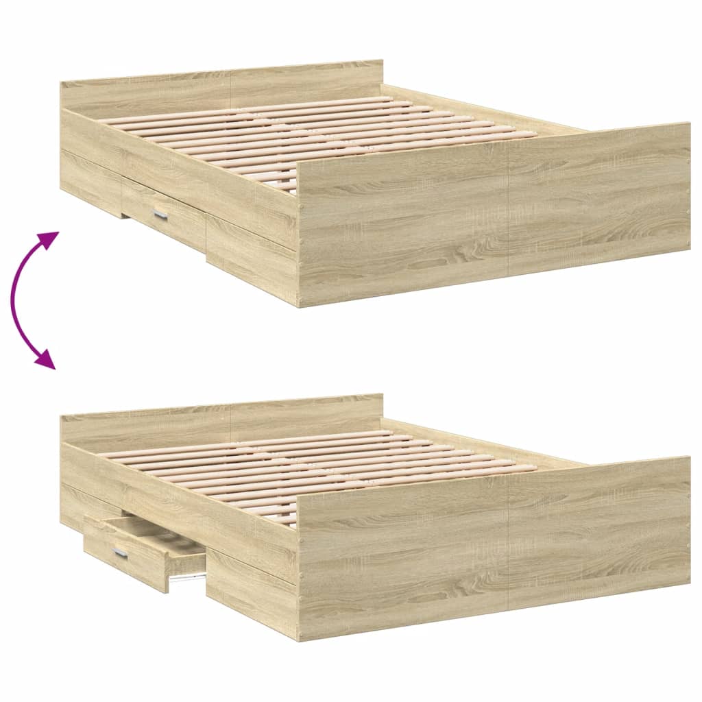 Bedframe met lades bewerkt hout sonoma eikenkleurig 135x190 cm – afbeelding 7