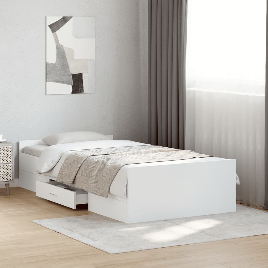 Bedframe met lades bewerkt hout wit 100x200 cm – afbeelding 1