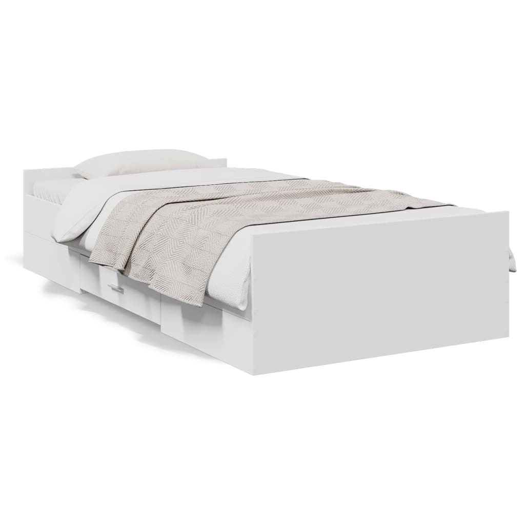 Bedframe met lades bewerkt hout wit 100x200 cm – afbeelding 2