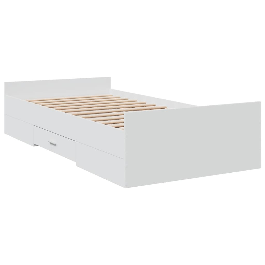 Bedframe met lades bewerkt hout wit 100x200 cm – afbeelding 3