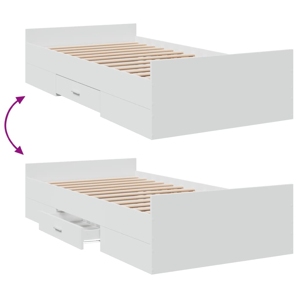 Bedframe met lades bewerkt hout wit 100x200 cm – afbeelding 7