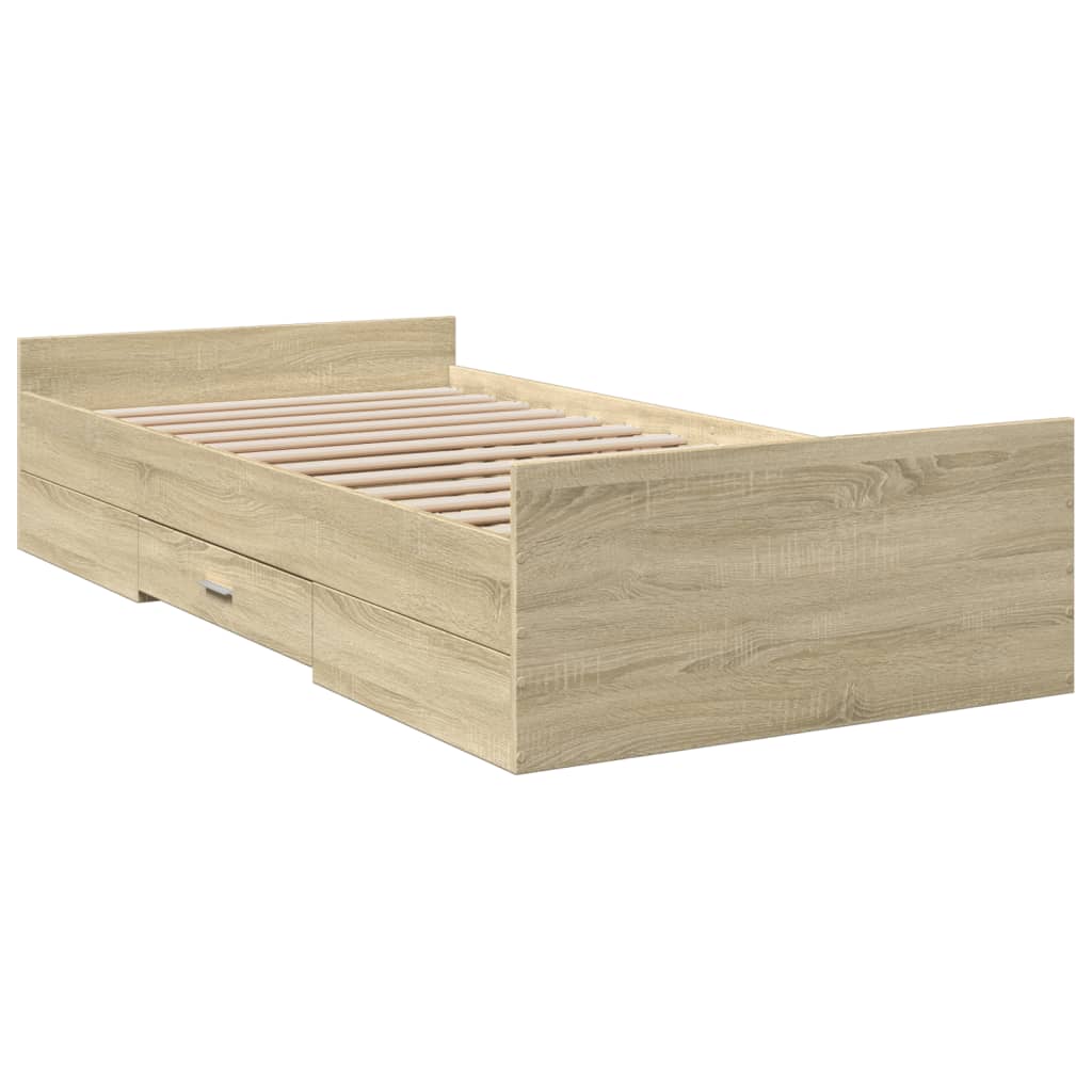 Bedframe met lades bewerkt hout sonoma eikenkleurig 100x200 cm – afbeelding 3