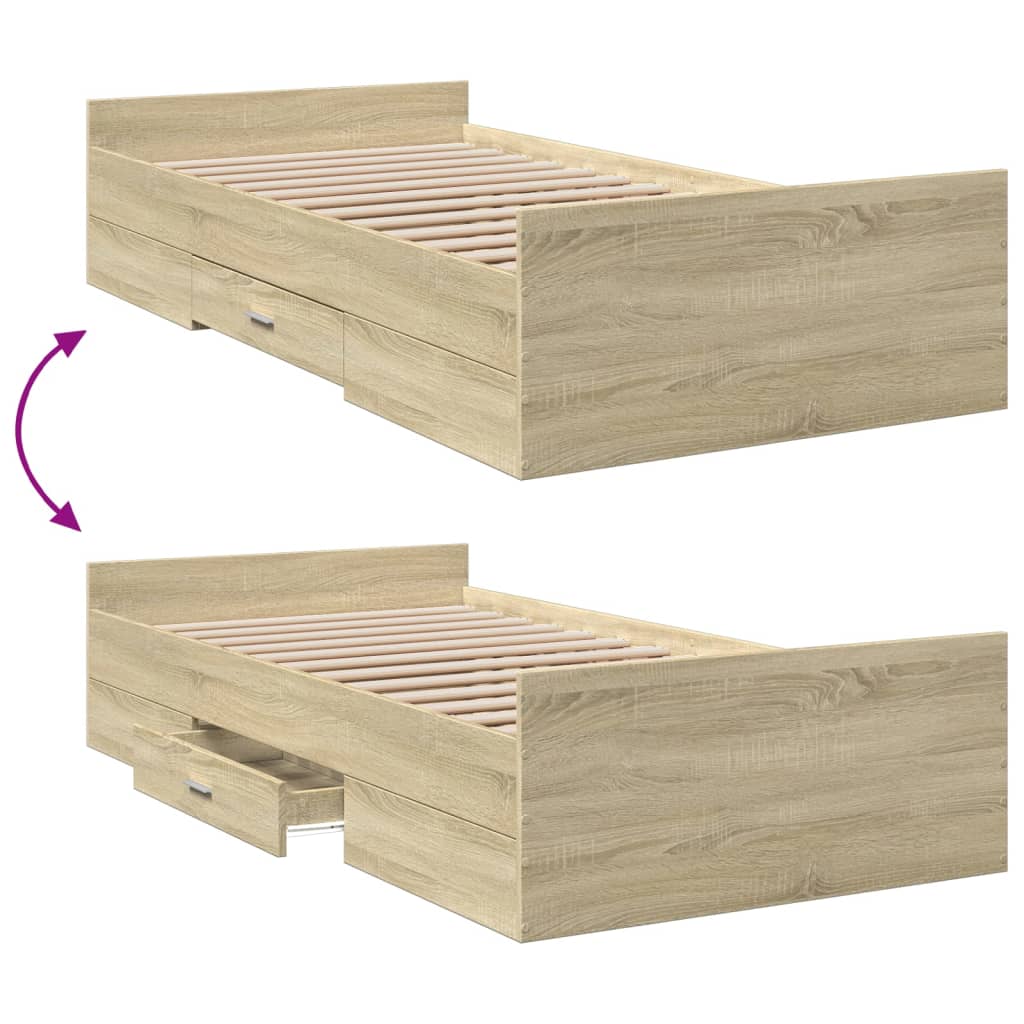 Bedframe met lades bewerkt hout sonoma eikenkleurig 100x200 cm – afbeelding 7