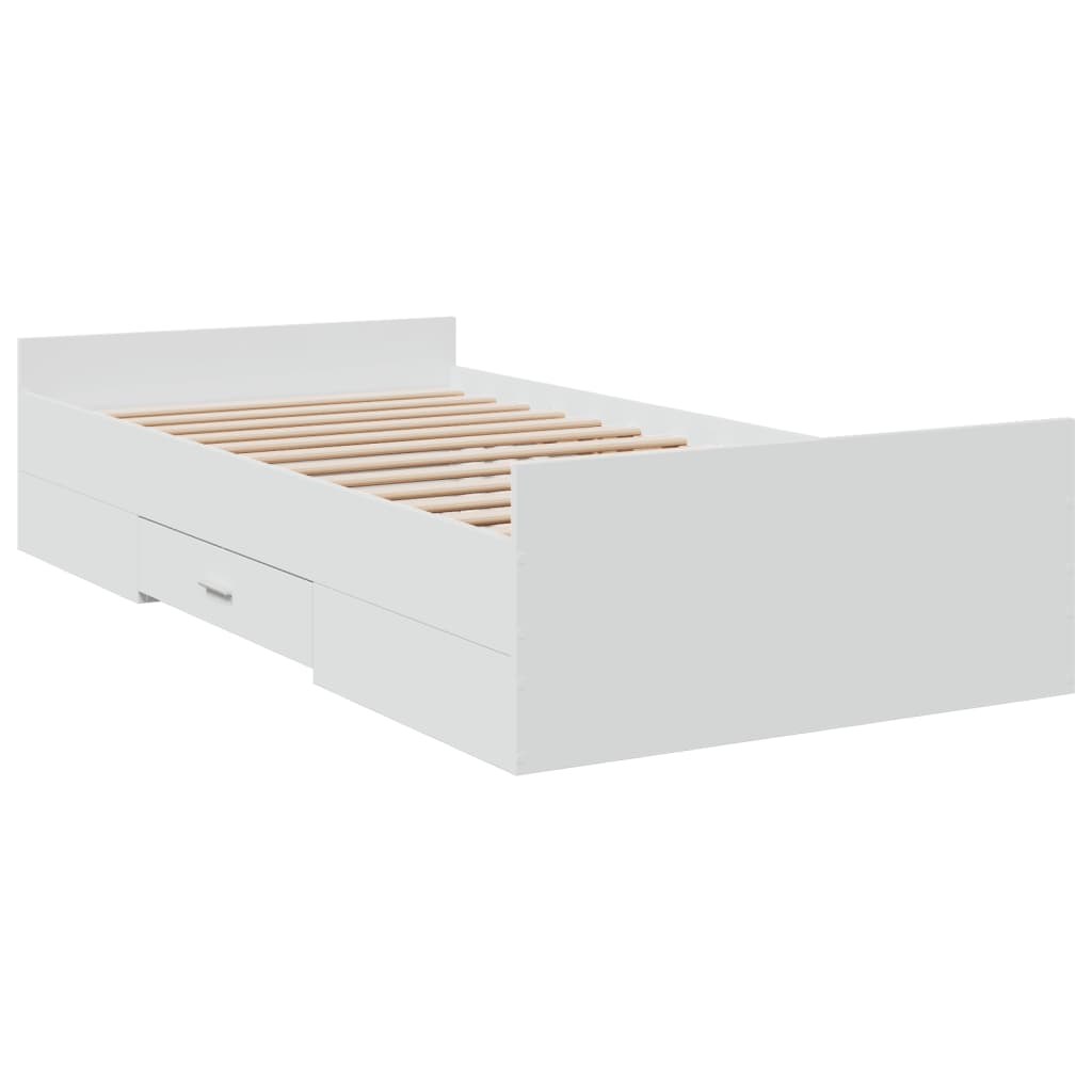 Bedframe met lades bewerkt hout wit 90x190 cm – afbeelding 3