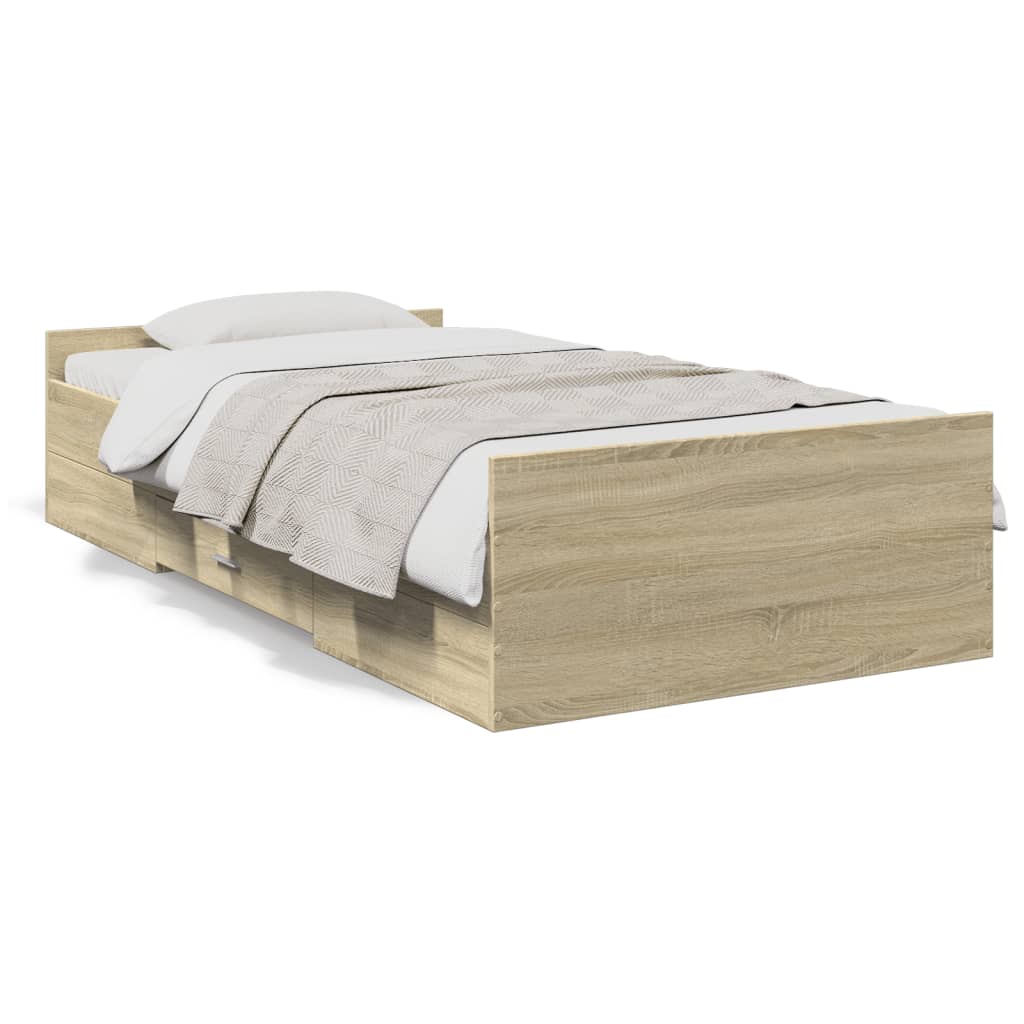 Bedframe met lades bewerkt hout sonoma eikenkleurig 90x190 cm – afbeelding 2