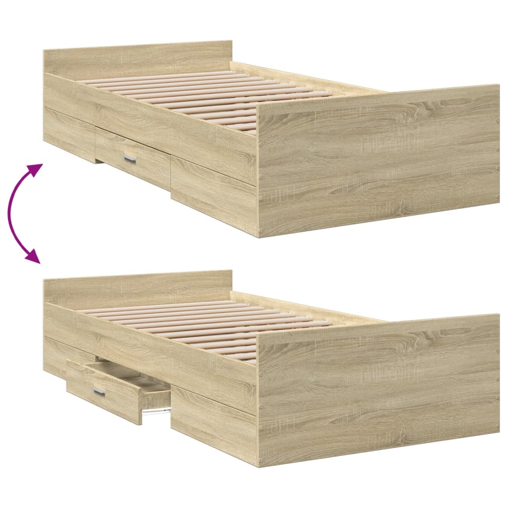 Bedframe met lades bewerkt hout sonoma eikenkleurig 90x190 cm – afbeelding 7