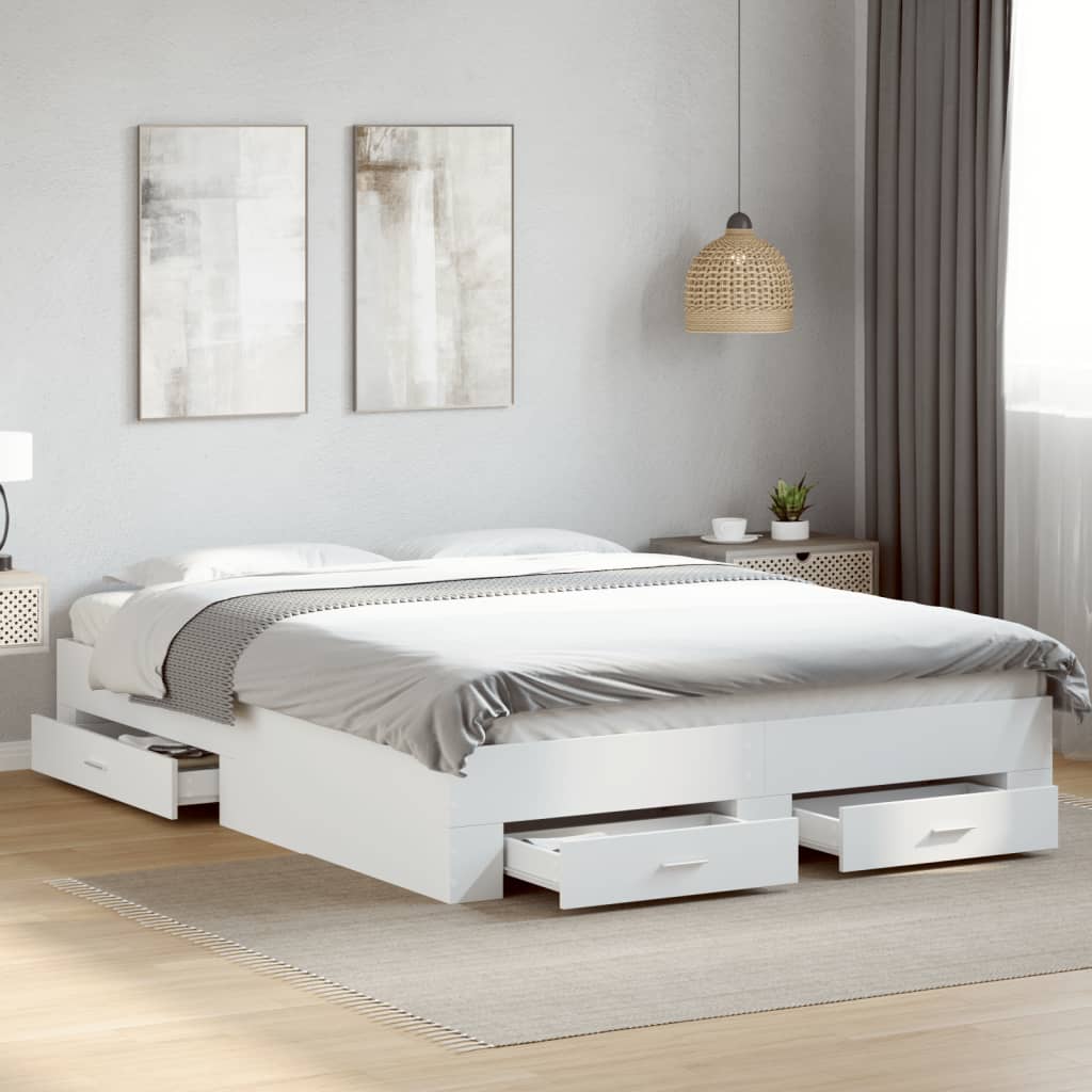 Bedframe met lades bewerkt hout wit 160x200 cm