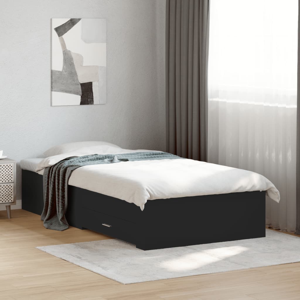 Bedframe met lades bewerkt hout zwart 90x200 cm