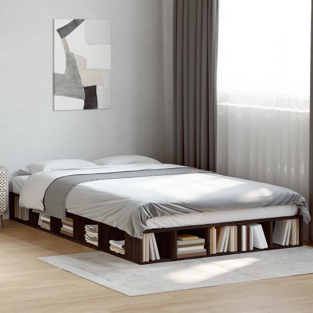 Bedframe bewerkt hout bruin eikenkleur 140x190 cm – afbeelding 1