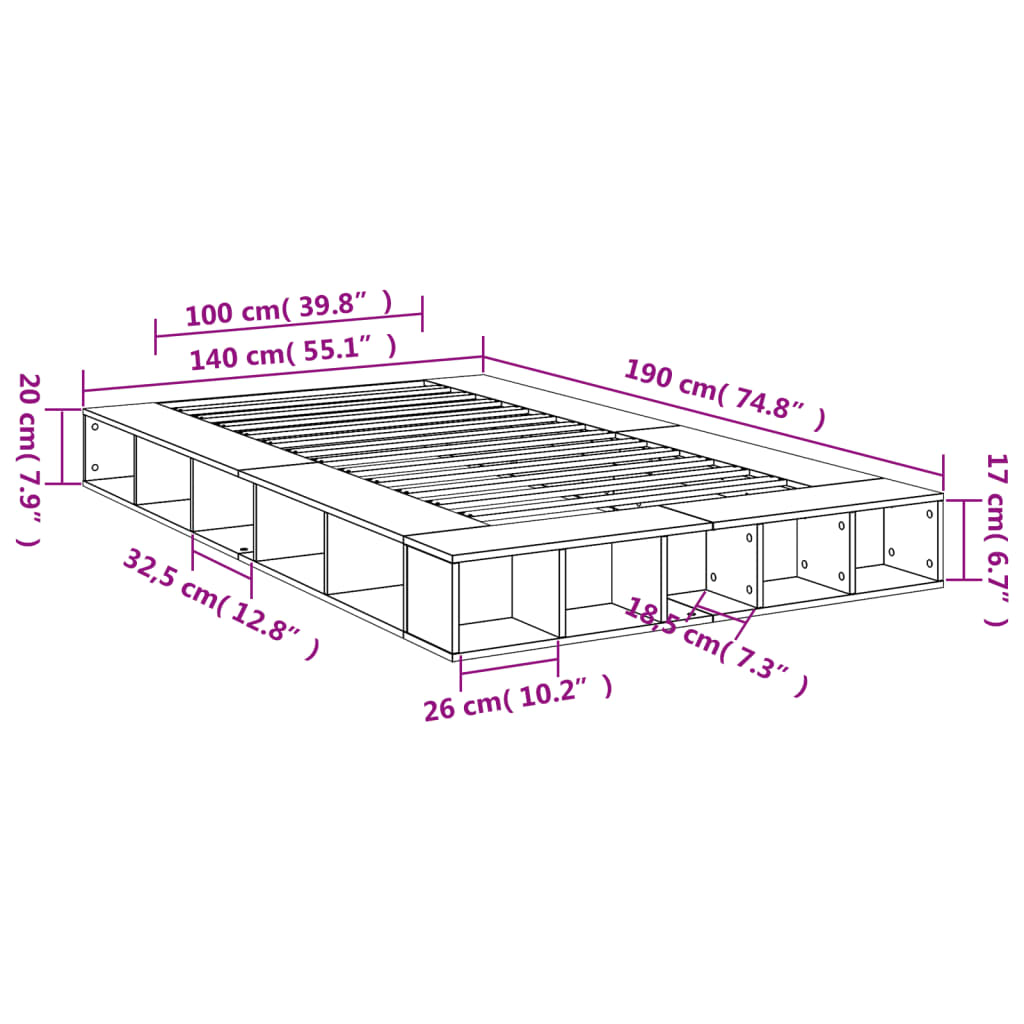 Bedframe bewerkt hout bruin eikenkleur 140x190 cm – afbeelding 10