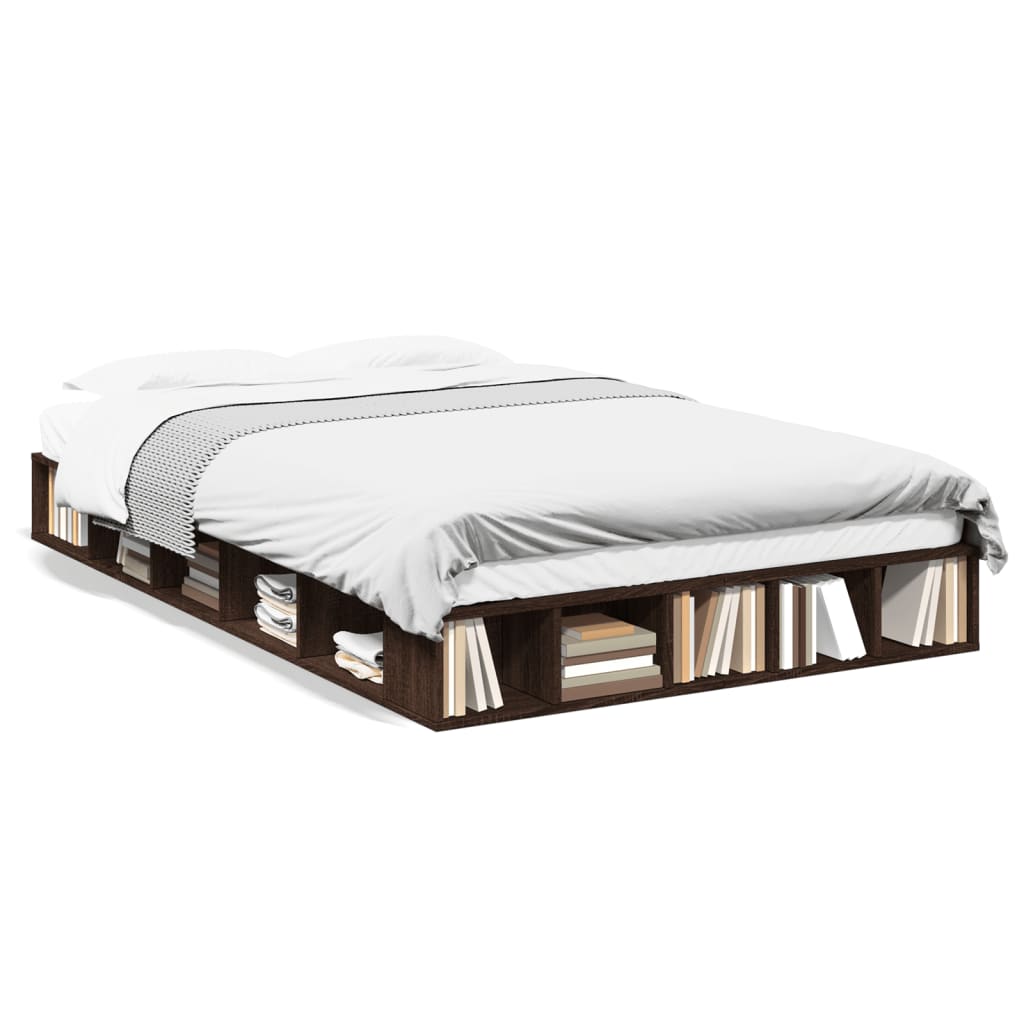 Bedframe bewerkt hout bruin eikenkleur 140x190 cm – afbeelding 2