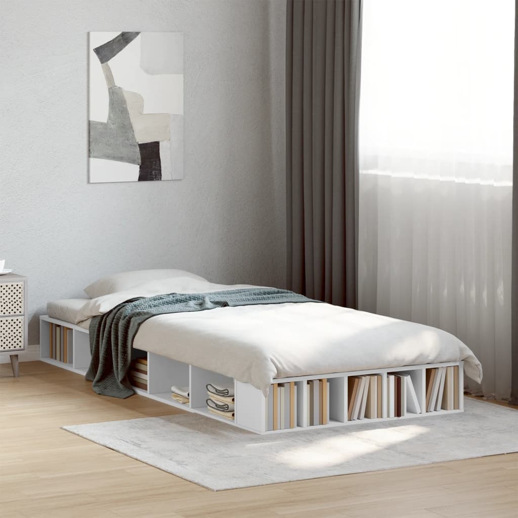 Bedframe bewerkt hout wit 90x190 cm – afbeelding 1