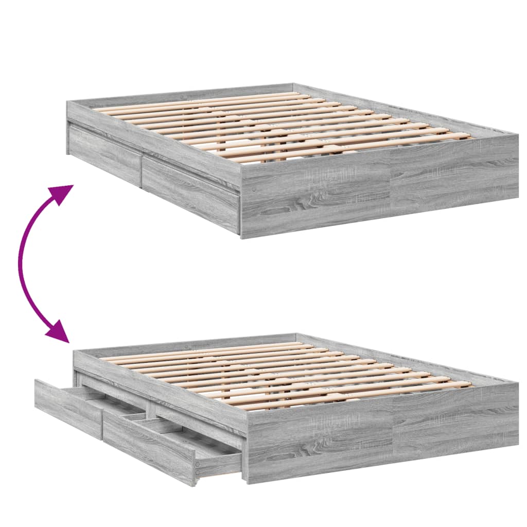 Bedframe met lades bewerkt hout grijs sonoma eiken 120x200 cm – afbeelding 7