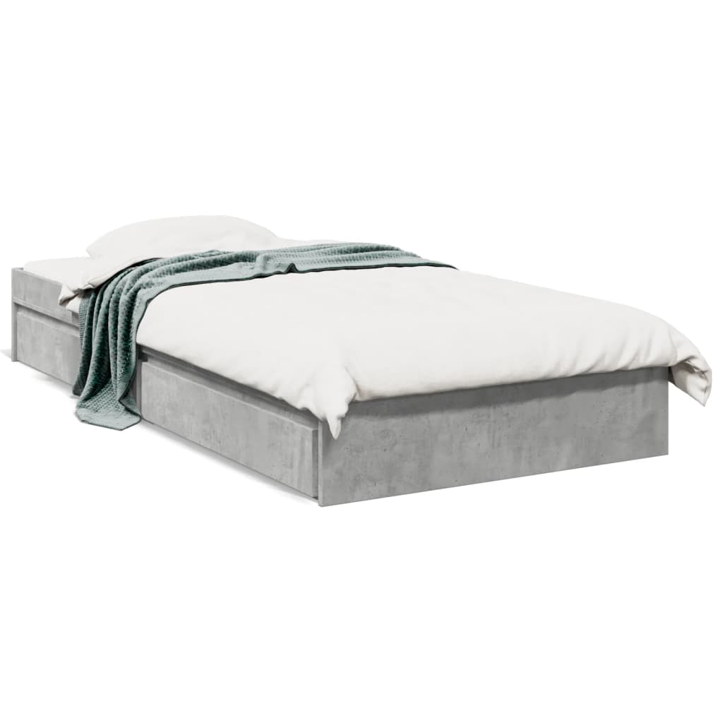 Bedframe met lades bewerkt hout betongrijs 100x200 cm – afbeelding 2