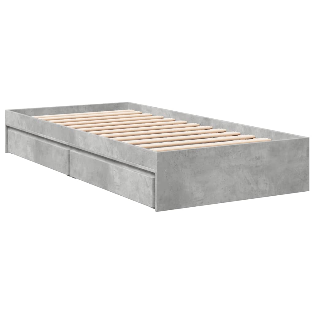 Bedframe met lades bewerkt hout betongrijs 100x200 cm – afbeelding 3
