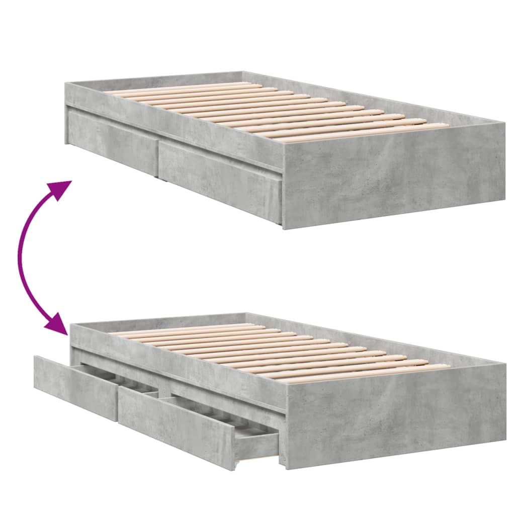Bedframe met lades bewerkt hout betongrijs 100x200 cm – afbeelding 7
