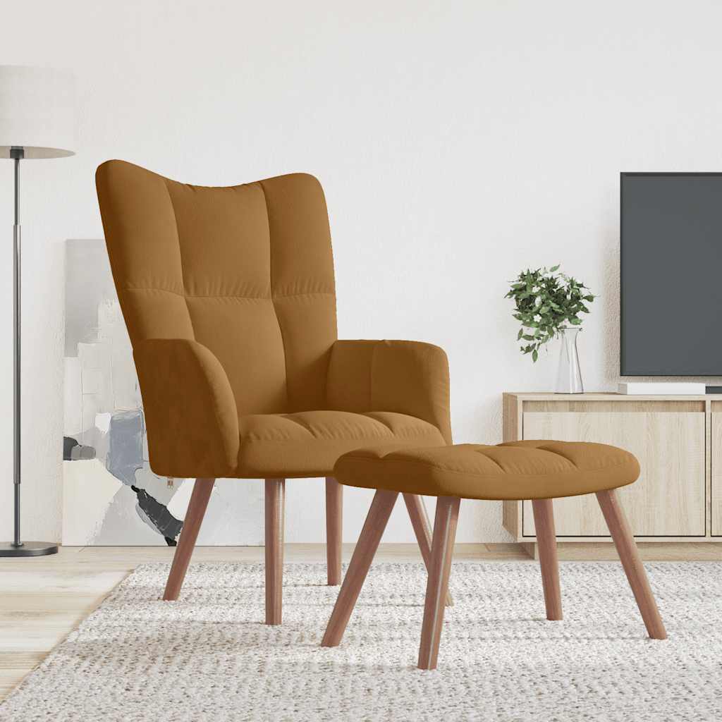 Relaxstoel met voetenbank fluweel bruin