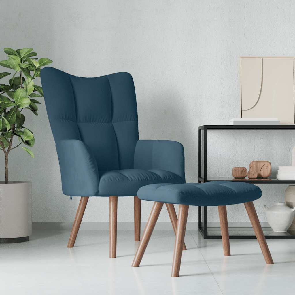 Relaxstoel met voetenbank fluweel blauw