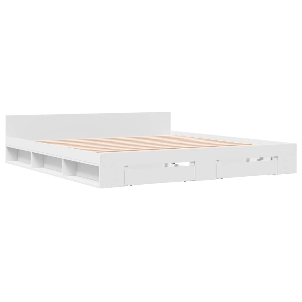 Bedframe met lades bewerkt hout wit 200x200 cm – afbeelding 3