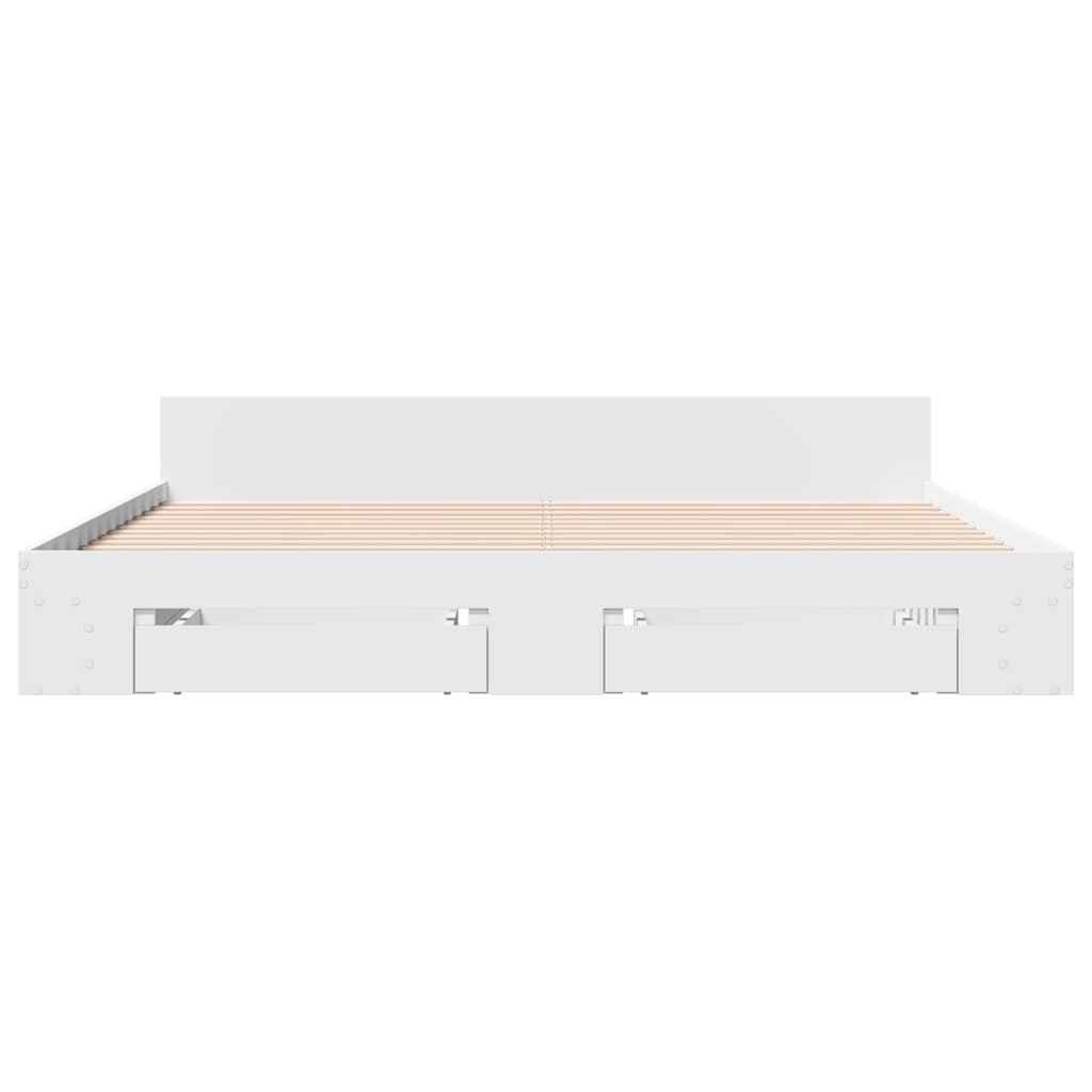 Bedframe met lades bewerkt hout wit 200x200 cm – afbeelding 4