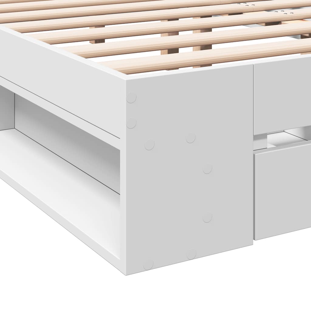 Bedframe met lades bewerkt hout wit 200x200 cm – afbeelding 8