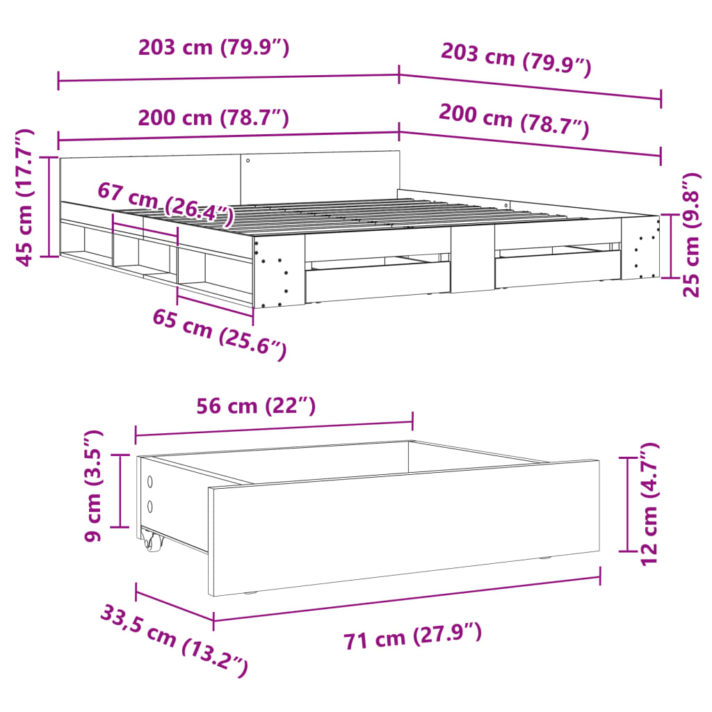 Bedframe met lades bewerkt hout zwart 200x200 cm – afbeelding 10