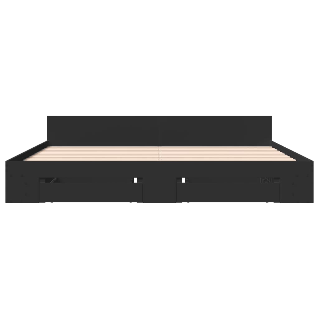 Bedframe met lades bewerkt hout zwart 200x200 cm – afbeelding 4