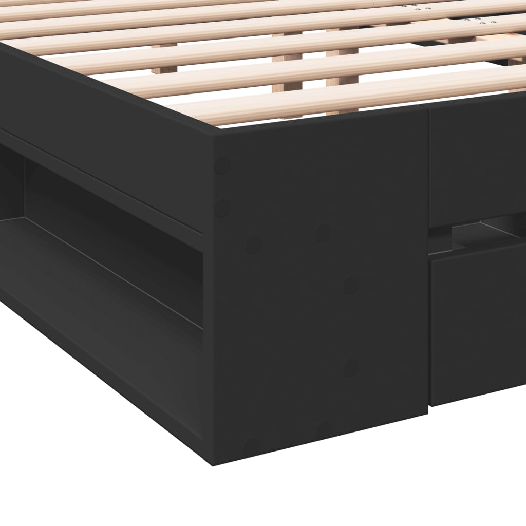 Bedframe met lades bewerkt hout zwart 200x200 cm – afbeelding 8