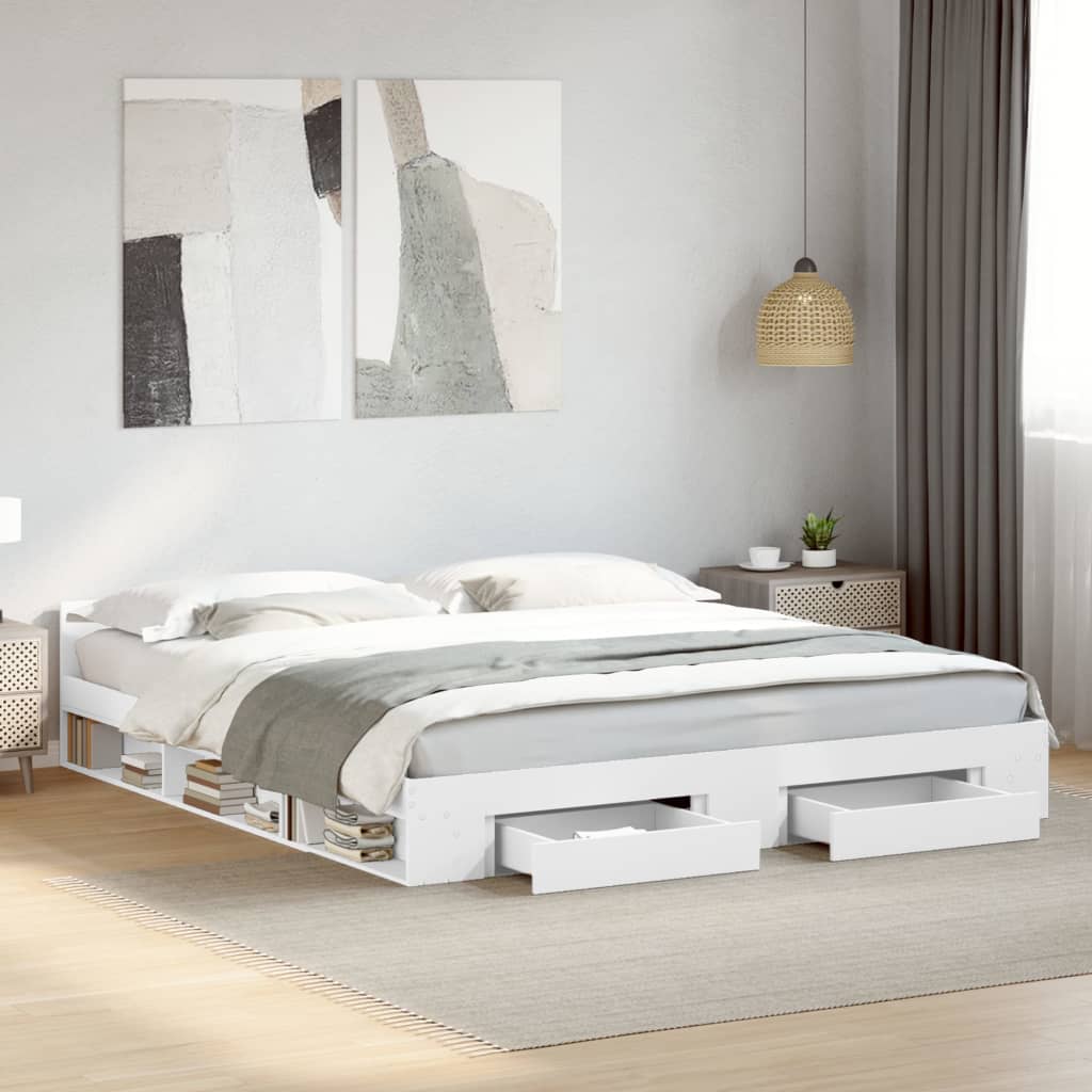 Bedframe met lades bewerkt hout wit 180x200 cm – afbeelding 1