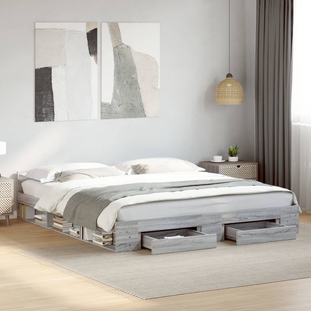 Bedframe met lades bewerkt hout grijs sonoma eiken 180x200 cm – afbeelding 1
