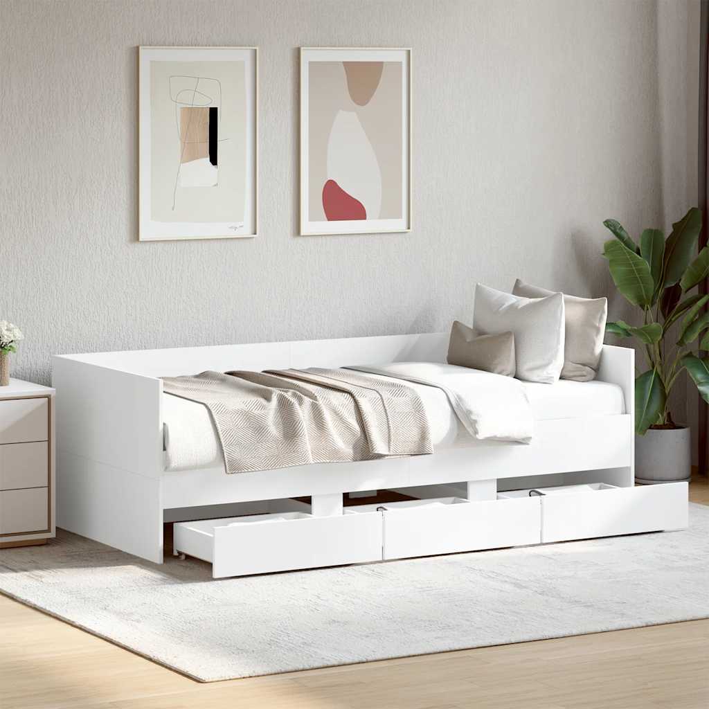Slaapbank met lades zonder matras 100x200 cm wit – afbeelding 1