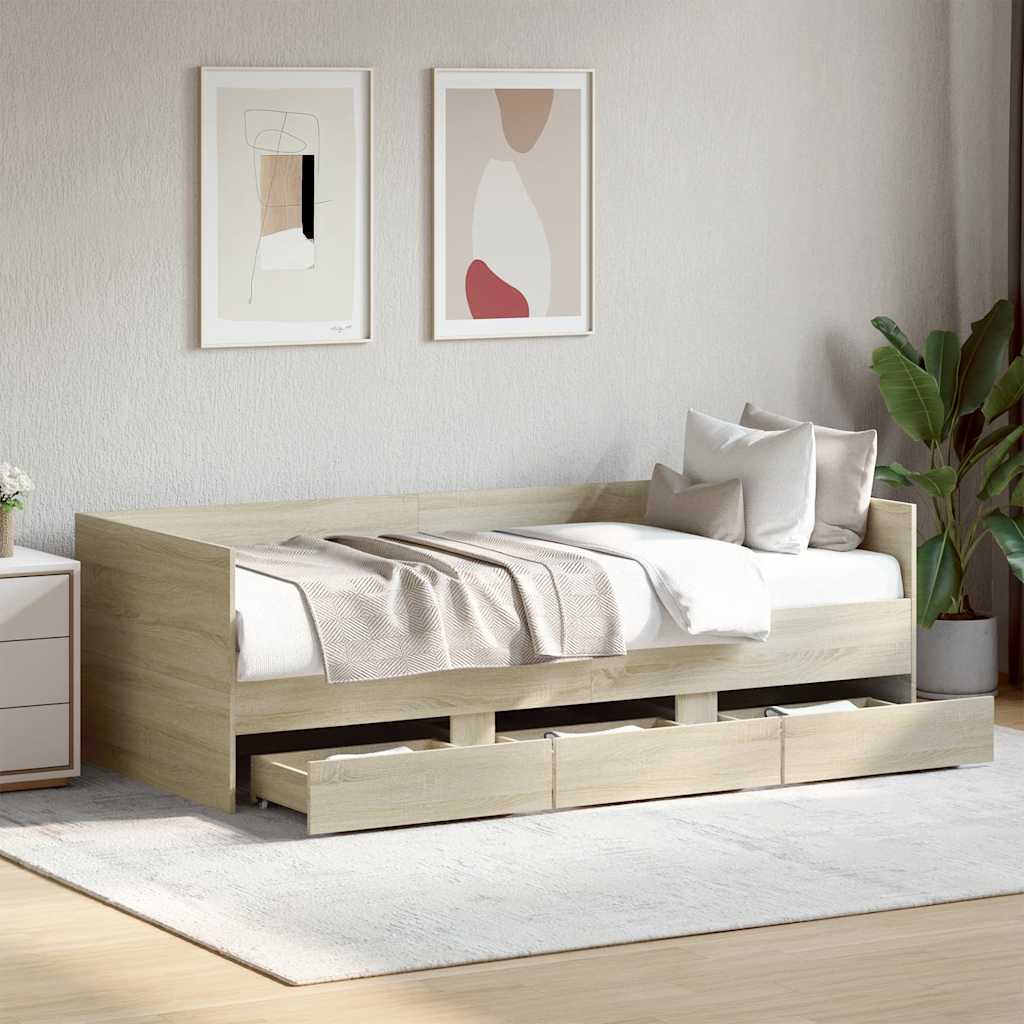 Slaapbank met lades zonder matras 100x200cm sonoma eikenkleurig – afbeelding 1