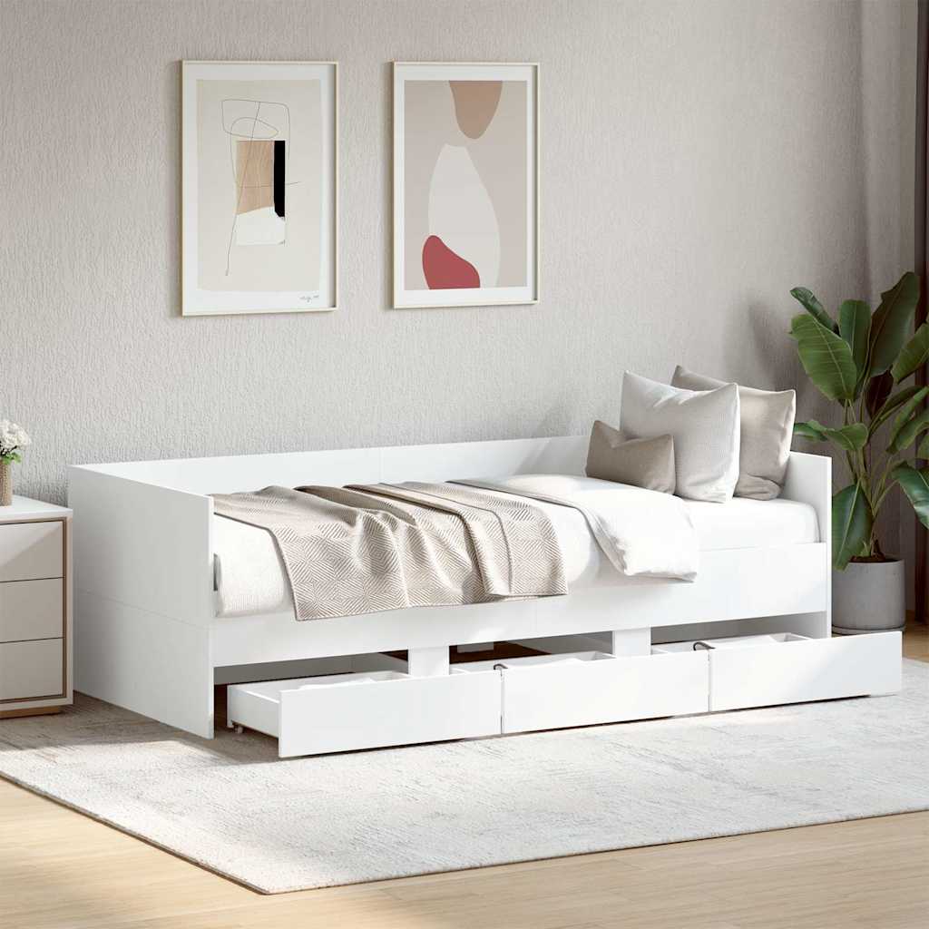 Slaapbank met lades zonder matras 90x190 cm wit