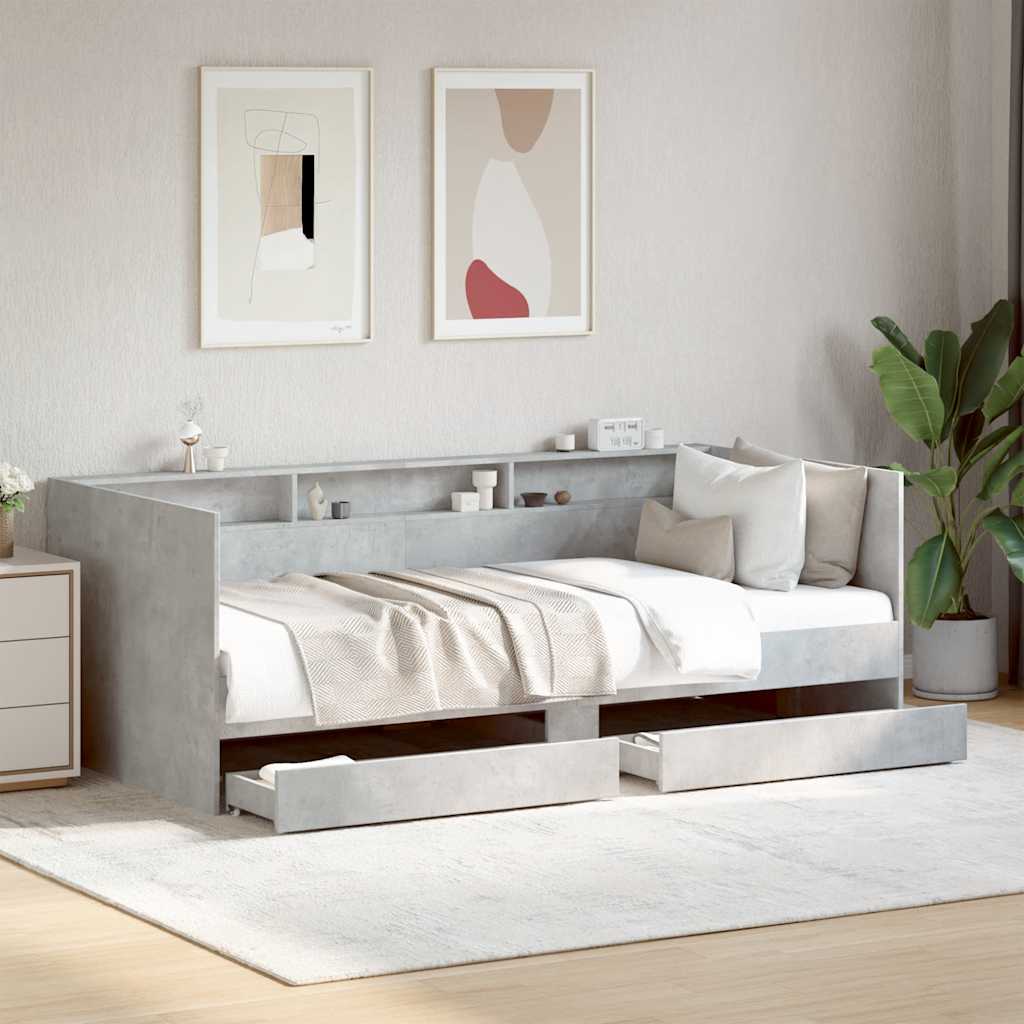 Slaapbank met lades zonder matras 100x200 cm betongrijs – afbeelding 1