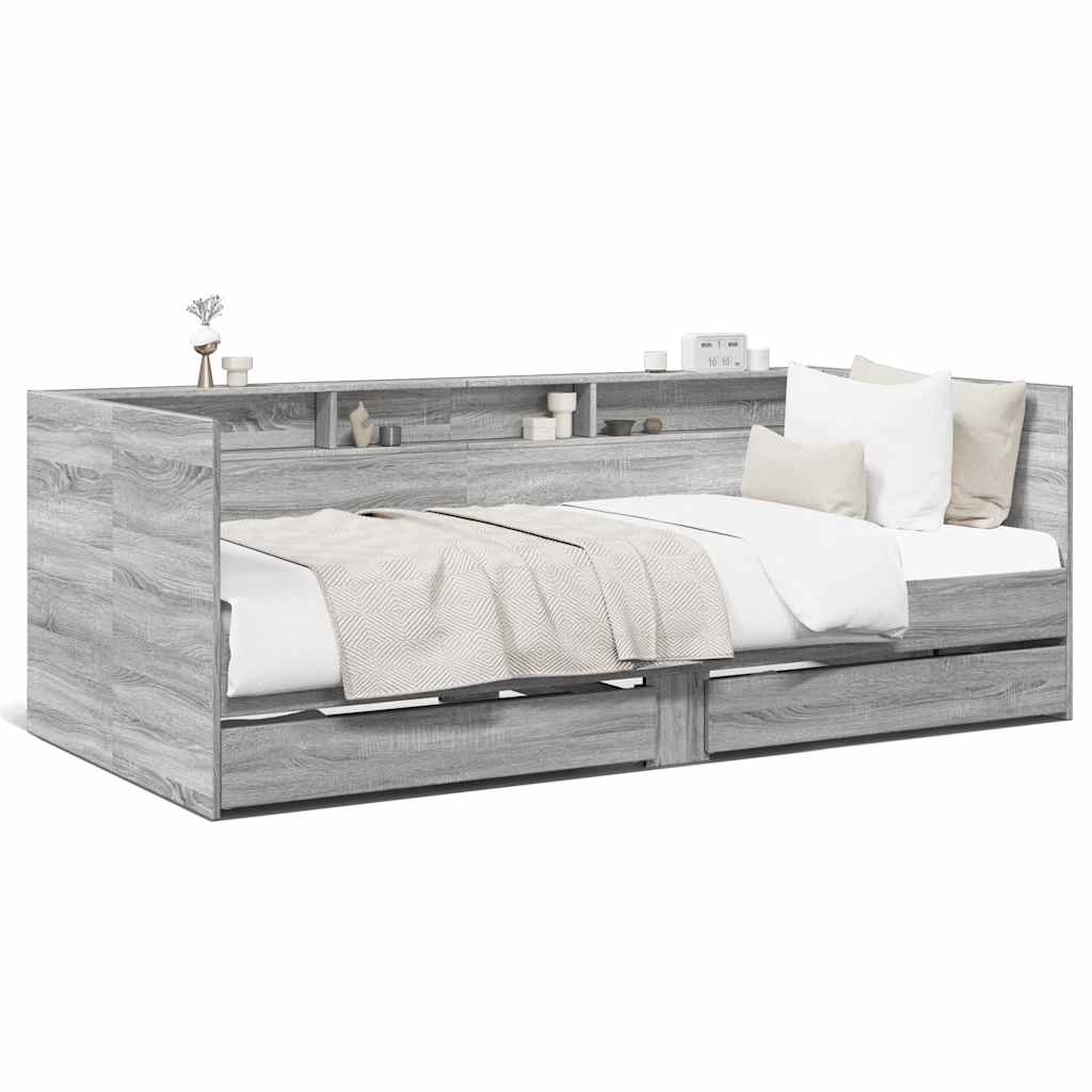 Slaapbank met lades zonder matras 90x200 cm grijs sonoma eiken – afbeelding 2