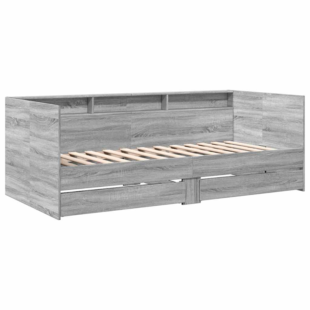 Slaapbank met lades zonder matras 90x200 cm grijs sonoma eiken – afbeelding 3