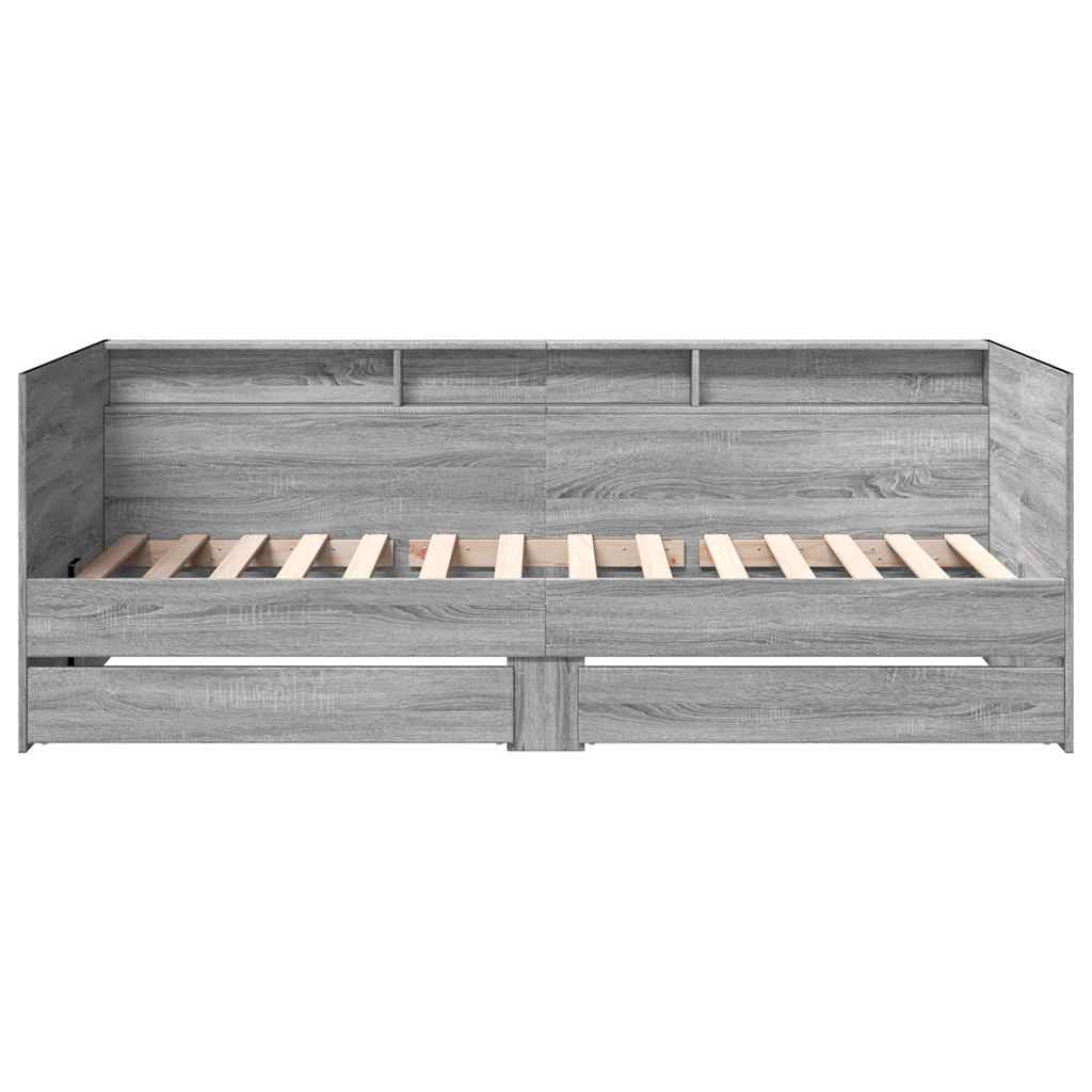 Slaapbank met lades zonder matras 90x200 cm grijs sonoma eiken – afbeelding 4