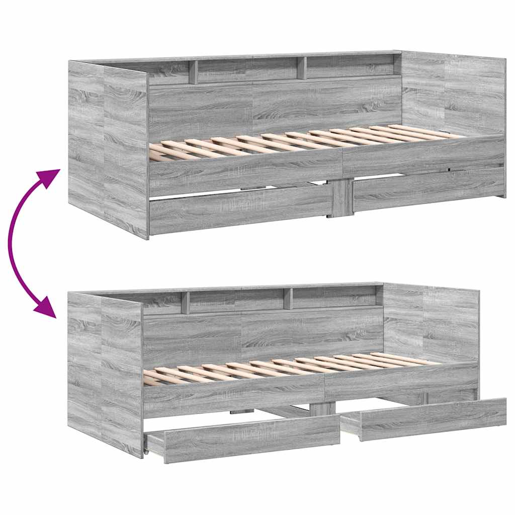 Slaapbank met lades zonder matras 90x200 cm grijs sonoma eiken – afbeelding 8