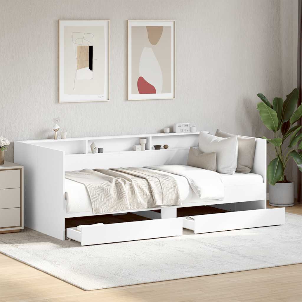 Slaapbank met lades zonder matras 90x190 cm wit