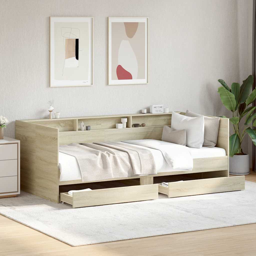 Slaapbank met lades zonder matras 90x190 cm sonoma eikenkleurig