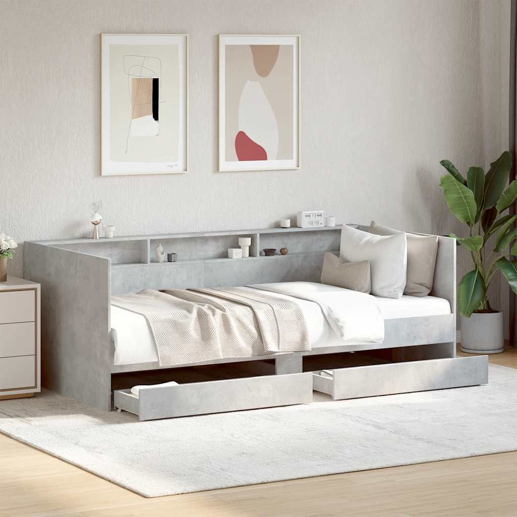 Slaapbank met lades zonder matras 90x190 cm betongrijs – afbeelding 1