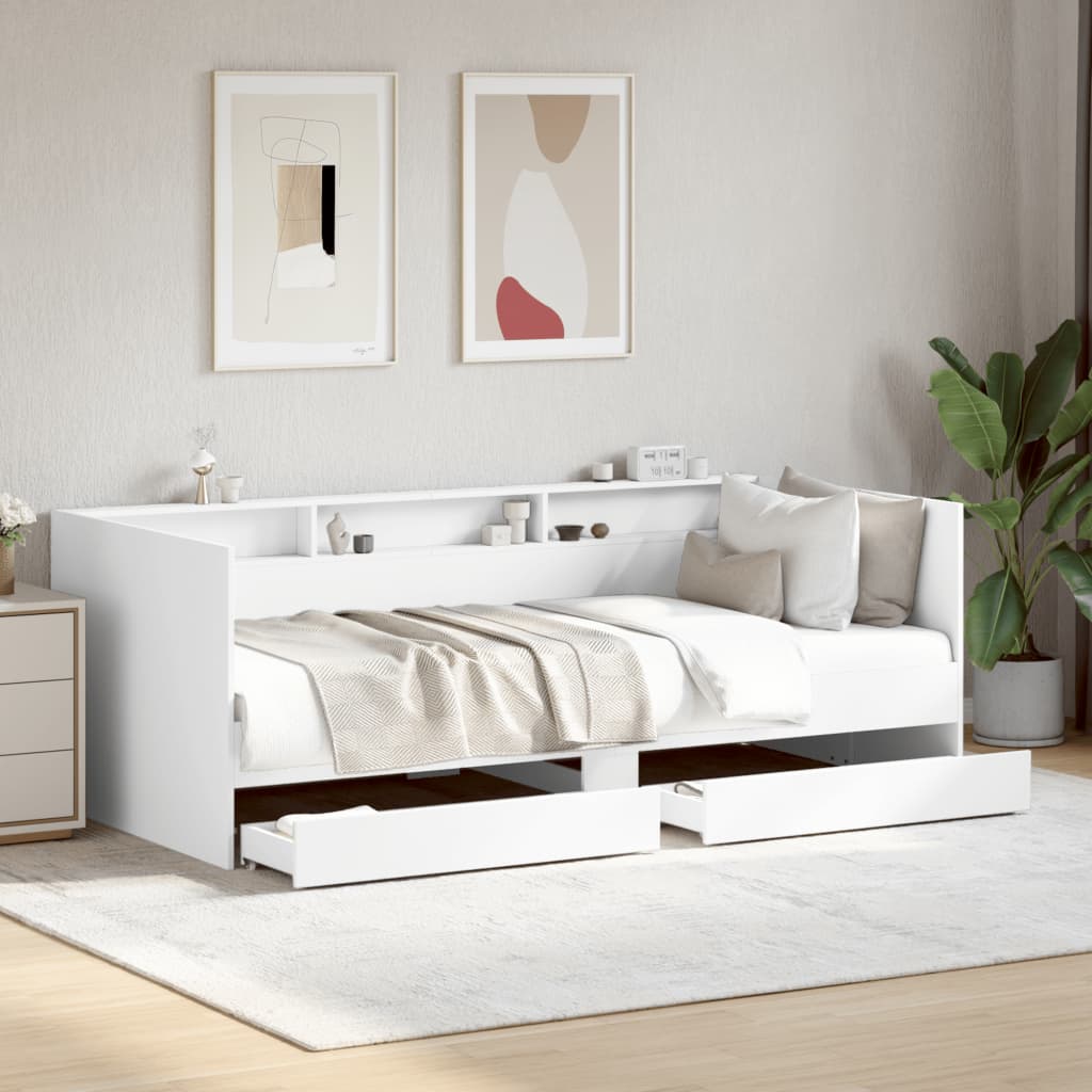 Slaapbank met lades zonder matras 75x190 cm wit