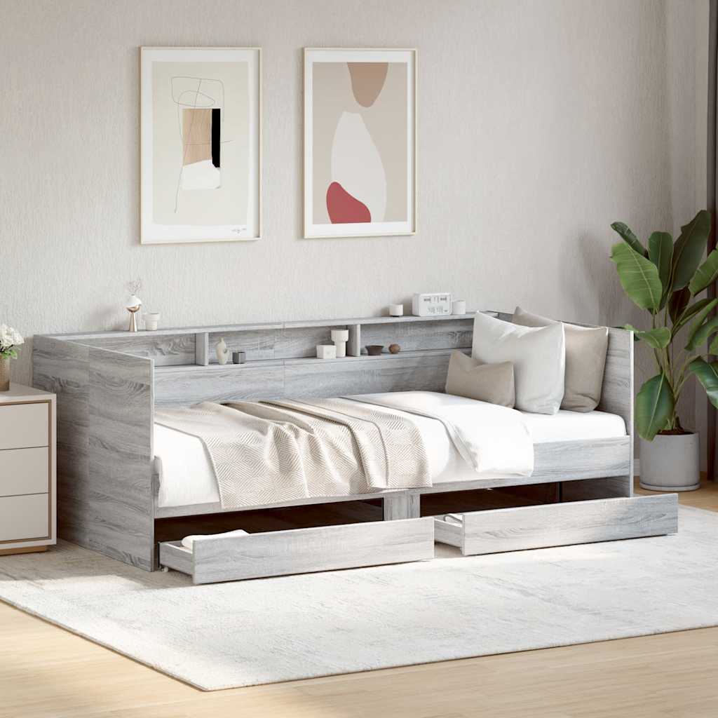Slaapbank met lades zonder matras 75x190 cm grijs sonoma eiken – afbeelding 1
