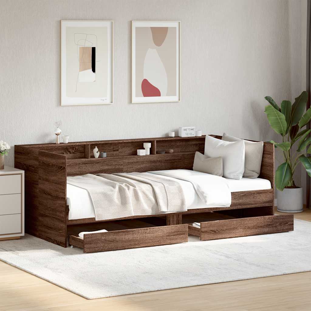 Slaapbank met lades zonder matras 75x190 cm bruin eikenkleurig – afbeelding 1