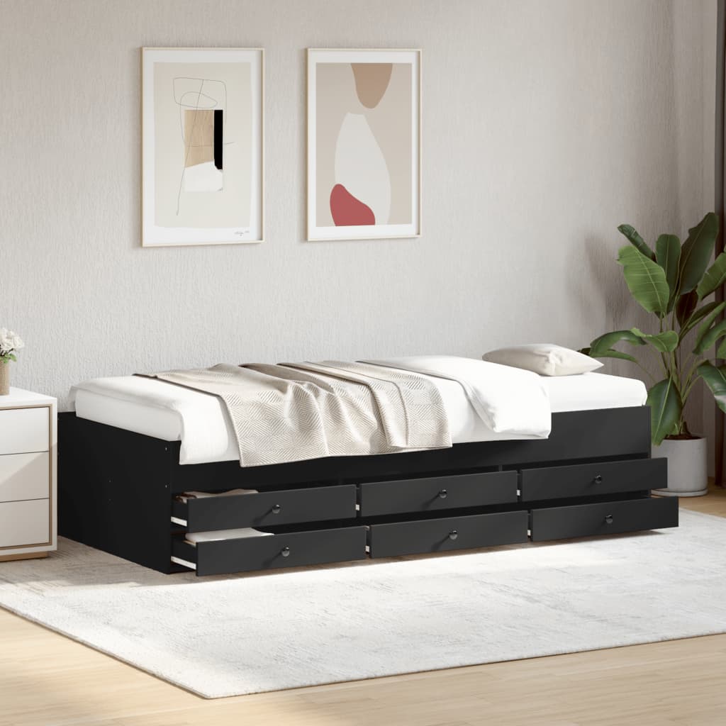 Slaapbank met lades zonder matras 90x190 cm zwart – afbeelding 1