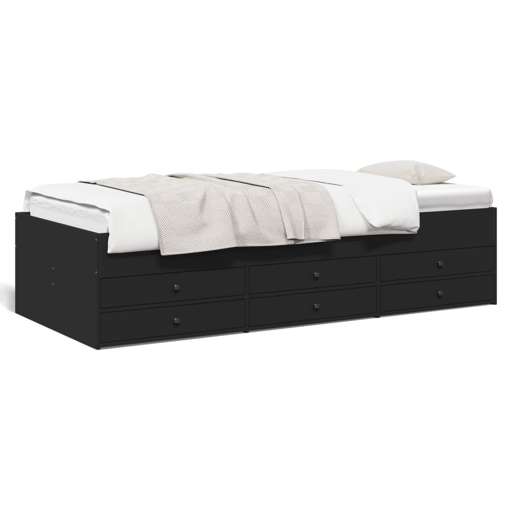 Slaapbank met lades zonder matras 90x190 cm zwart – afbeelding 2