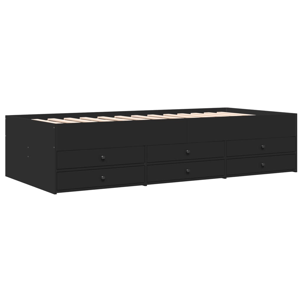 Slaapbank met lades zonder matras 90x190 cm zwart – afbeelding 3