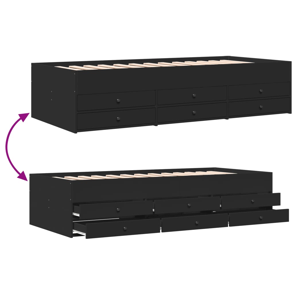 Slaapbank met lades zonder matras 90x190 cm zwart – afbeelding 7
