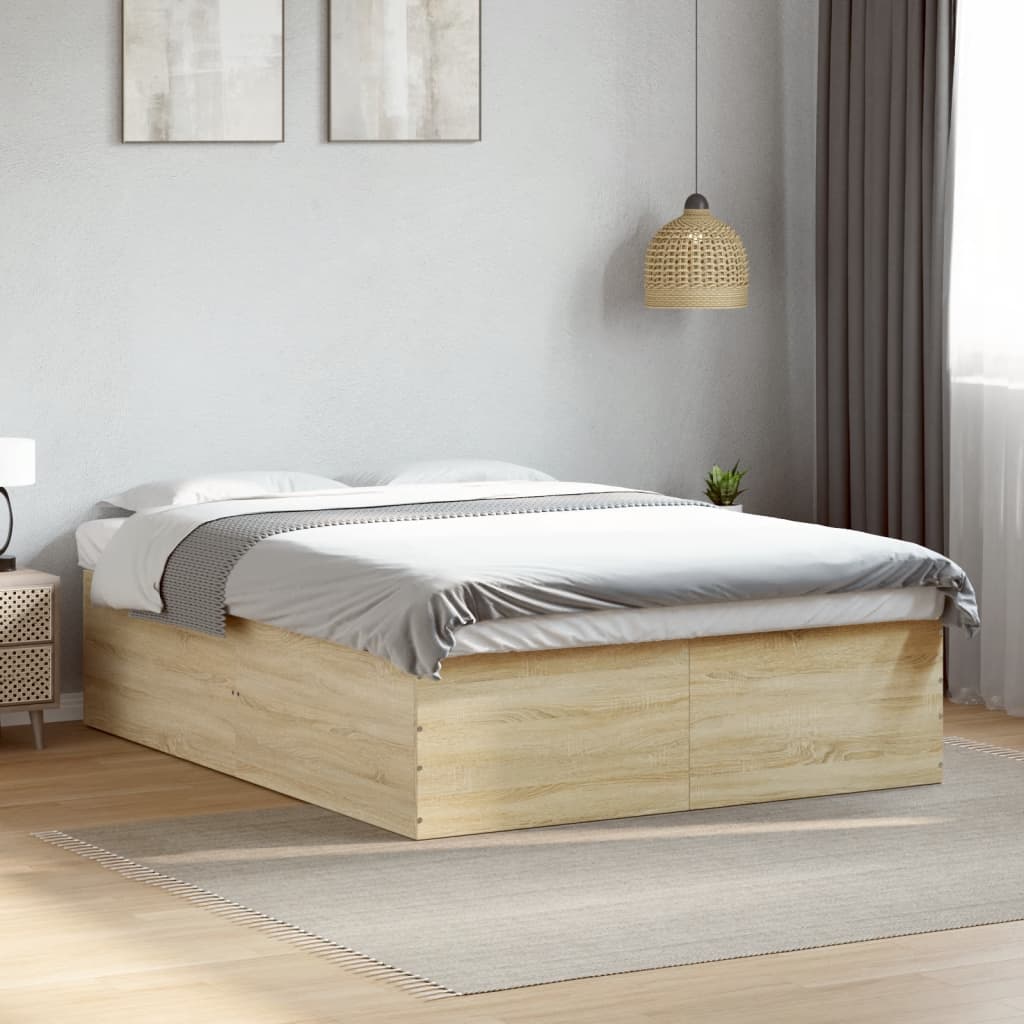 Bedframe bewerkt hout sonoma eikenkleurig 160x200 cm – afbeelding 1